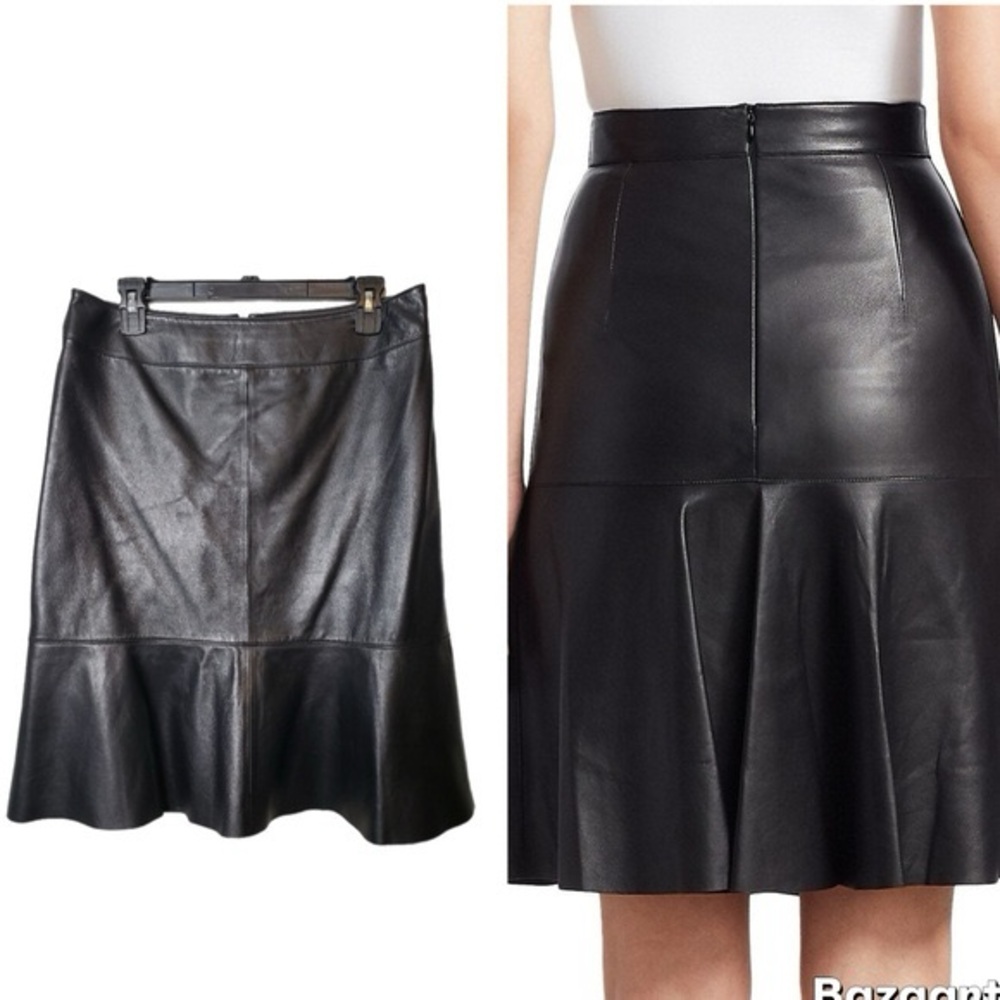 Antonio Melani Black Leather Skirt Flounce Bottom - Picture 5 of 5